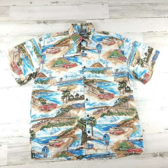 High Seas Trading Co Button Up Shirt Adult Large Men San Diego Landmarks EUC - Picture 1 of 5